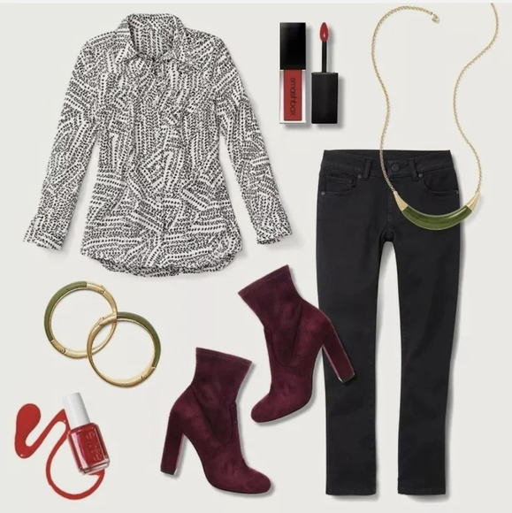 Cabi Printed Leaf Blouse 3255 Split Back Button Up Flowy Oversized Top Career S - Picture 5 of 13